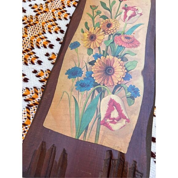 Vintage MCM Wooden Floral Art Plaques - Picture 6 of 9
